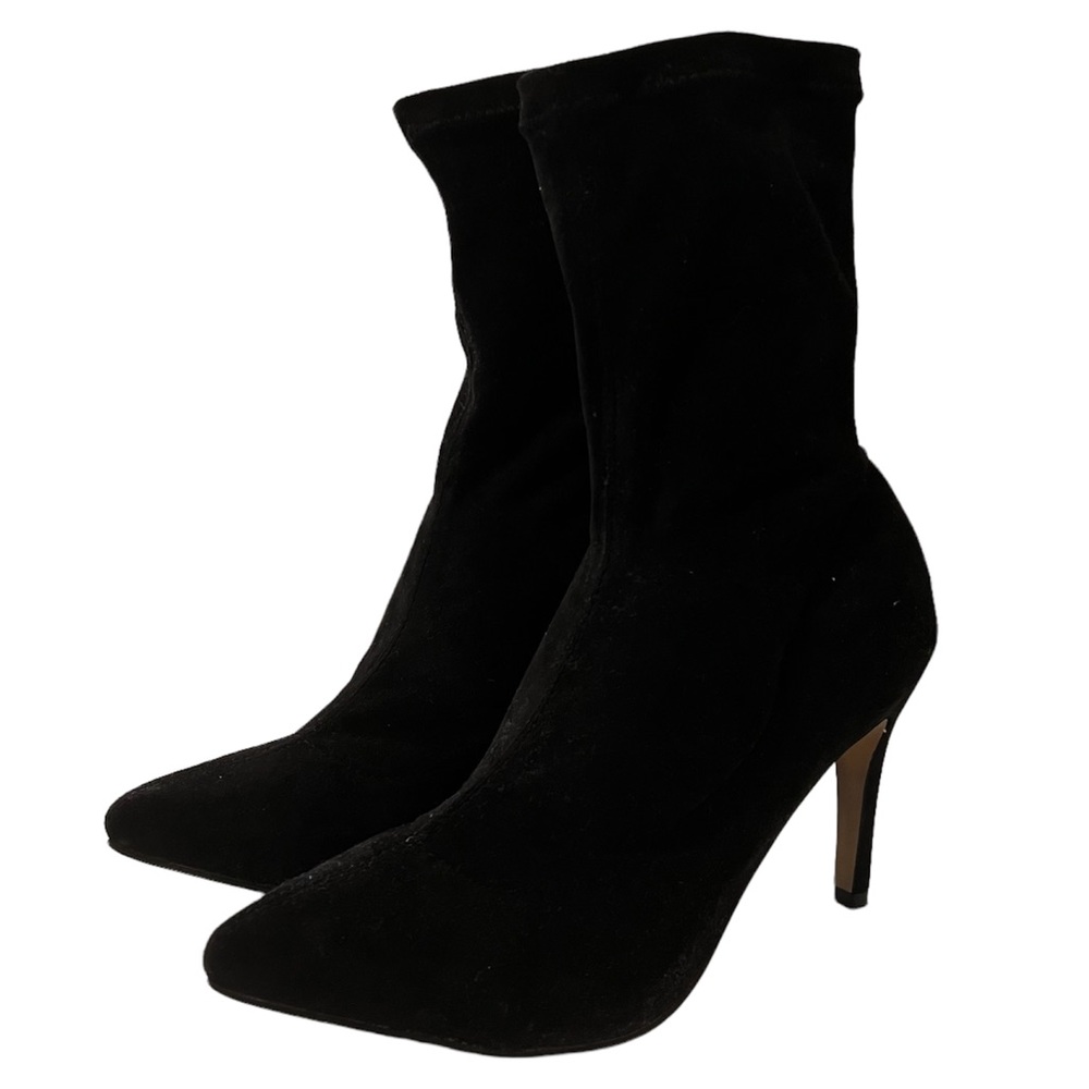 Black Suede Pointed-Toe Stiletto Sock Boots